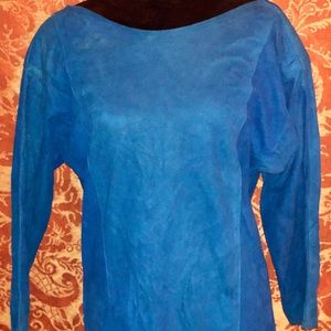 Erez Suede Fitted & Vintage Dress in Cobalt Blue